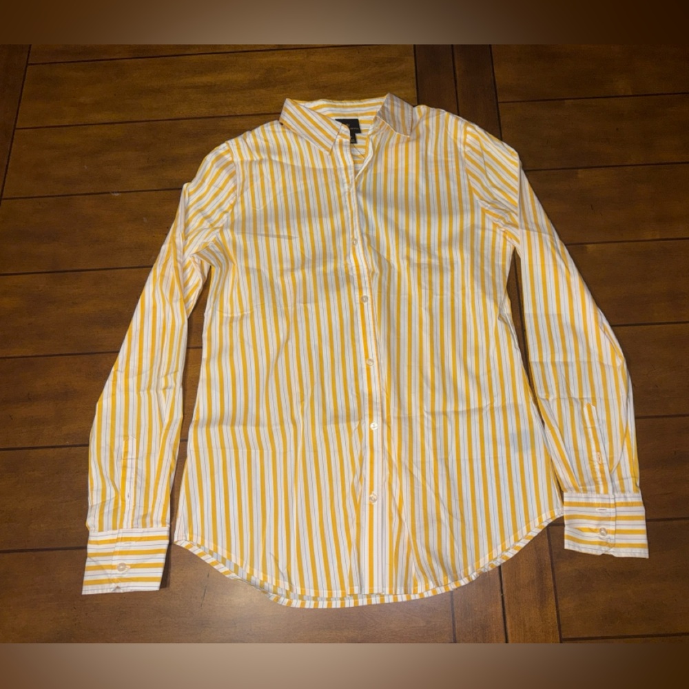Worthington Women's Button-Down Shirt with Yellow and White Stripes
